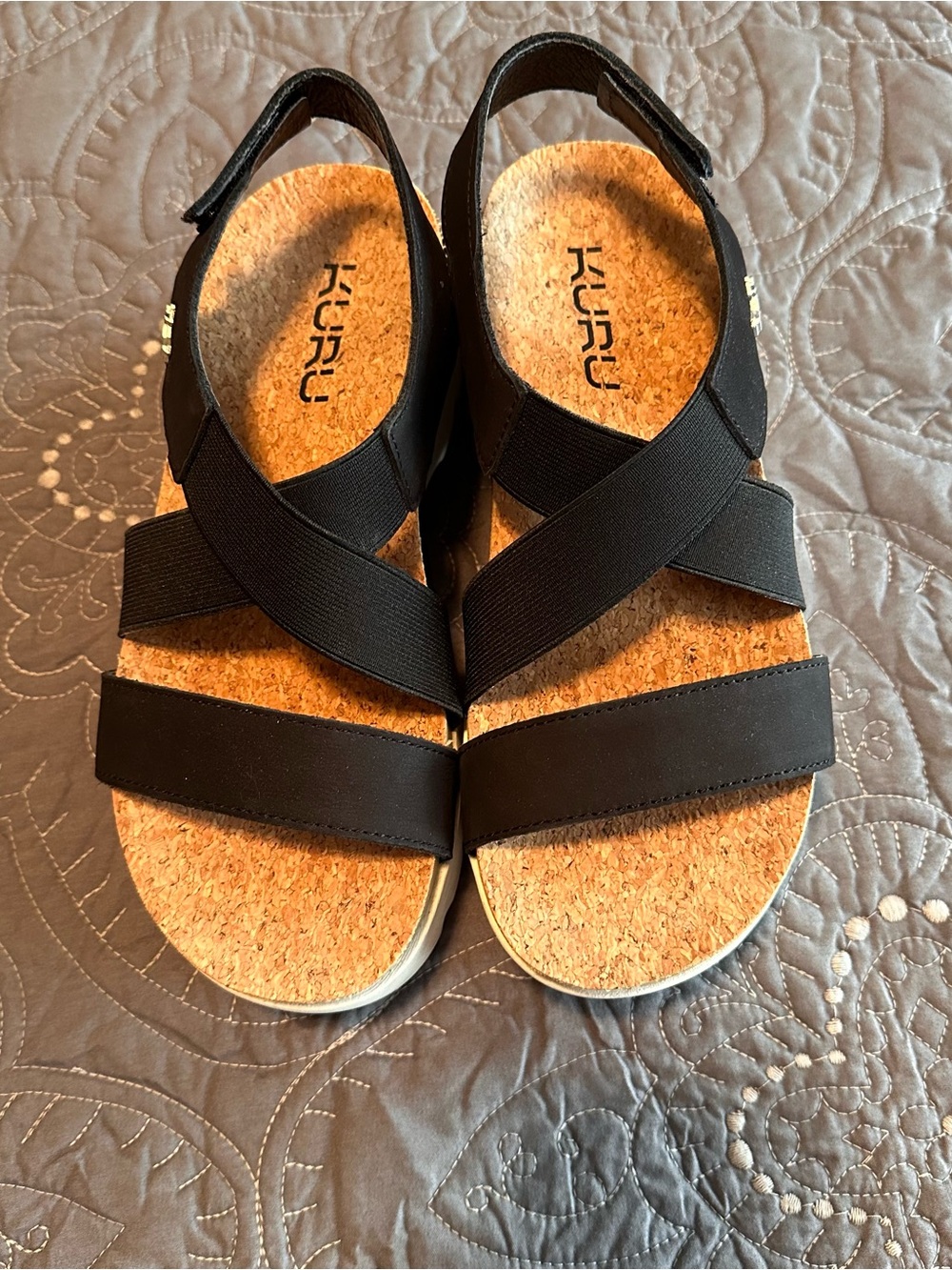 KURU Women’s Black Strappy Sandals with Cream Platform - Picture 3 of 5
